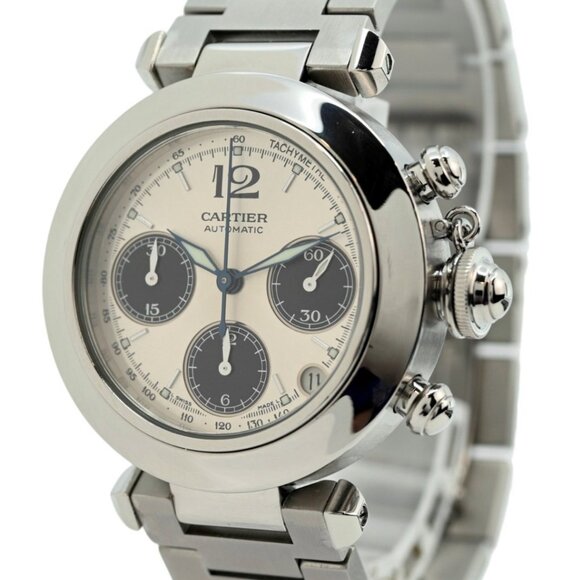 Cartier 36mm Ladies Pasha Chronograph Panda Automatic SS Watch - Picture 1 of 8